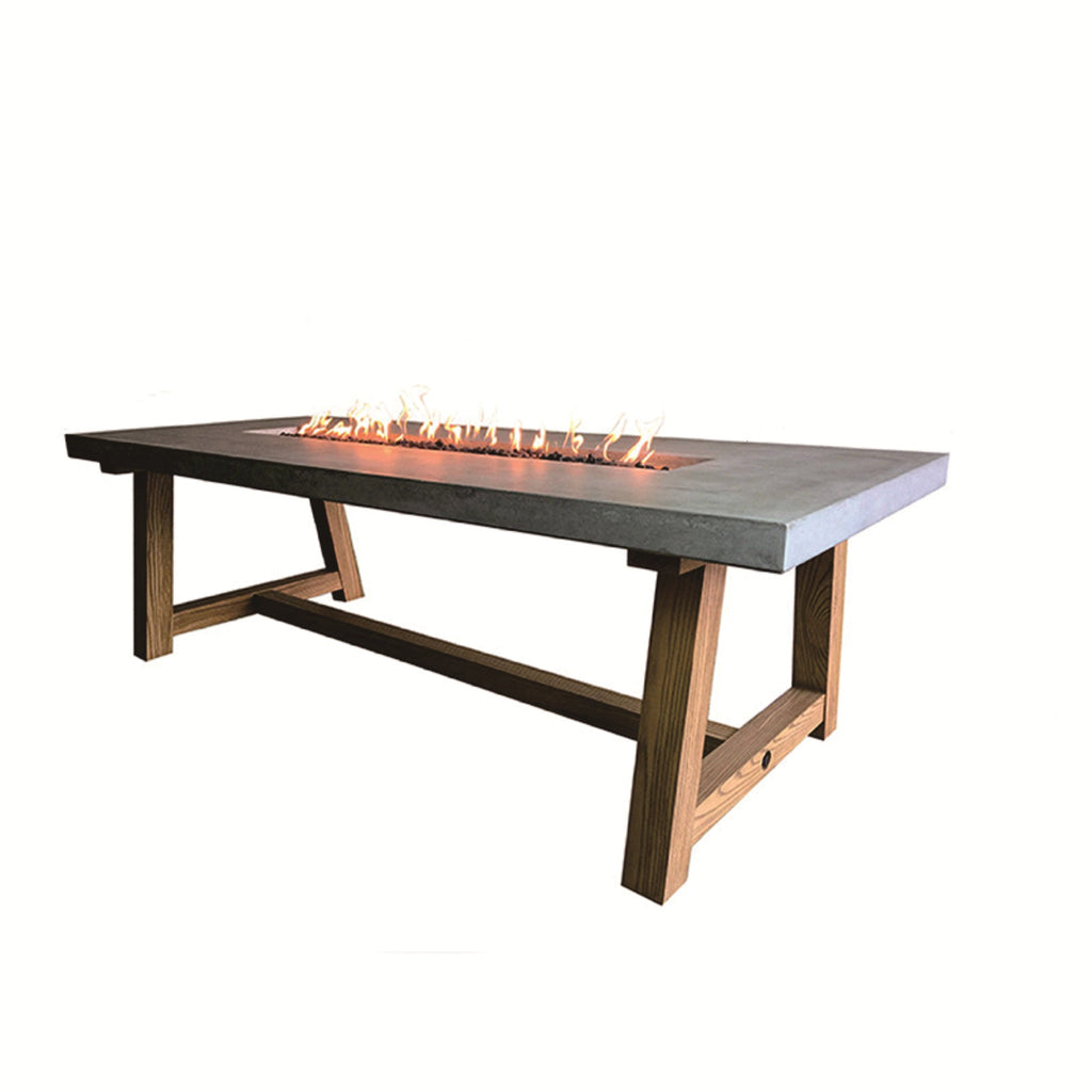 Elementi Sonoma 83-inch fire and dining table with flame, supplier studio photo